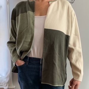 Vintage ColorBlock Open Front Sweater Olives/cream